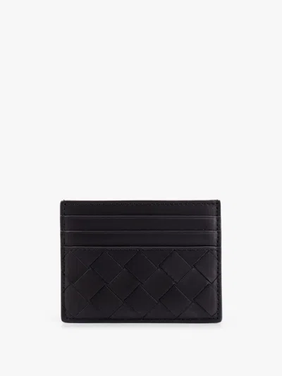 Bottega Veneta Leather Cardholder With Intrecciato Motif In Black
