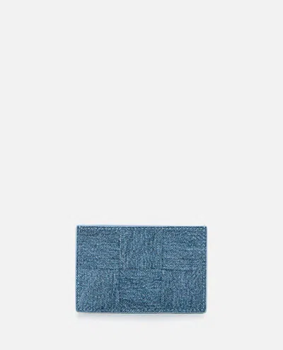 Bottega Veneta Leather Cassette Card Holder Denim Printed In Clear Blue