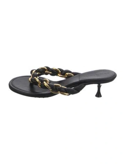 Pre-owned Bottega Veneta Leather Chain-link Accents Flip Flops In Black