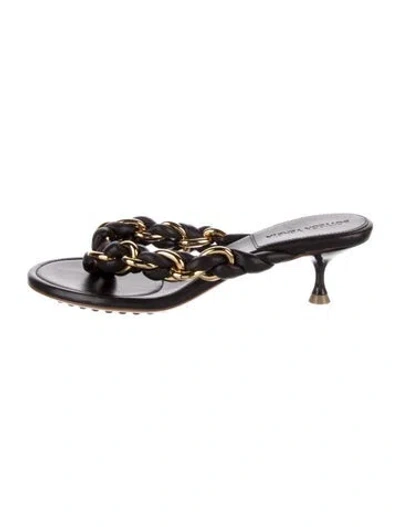 Pre-owned Bottega Veneta Leather Chain-link Accents Slides In Brown