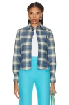 Bottega Veneta Leather Check Flannel Shirt In Multi Light Blue