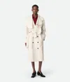 Bottega Veneta Double Breasted Leather Trench Coat In Pale Meringue