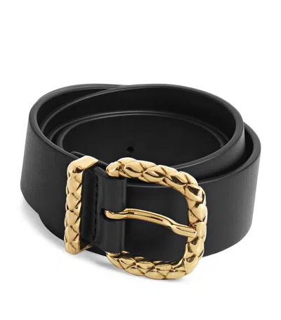 Bottega Veneta Leather Coaxial Loop Belt In Black