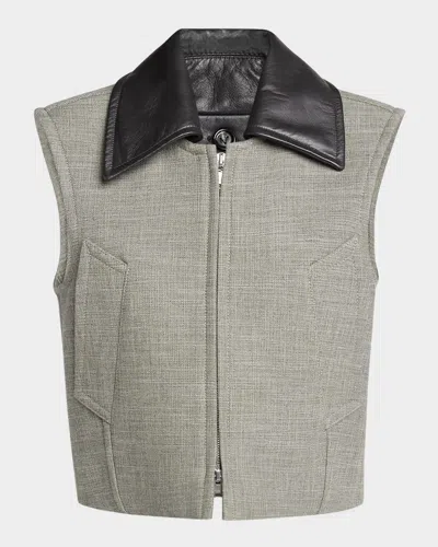 BOTTEGA VENETA LEATHER-COLLAR STRUCTURED MELANGE VEST