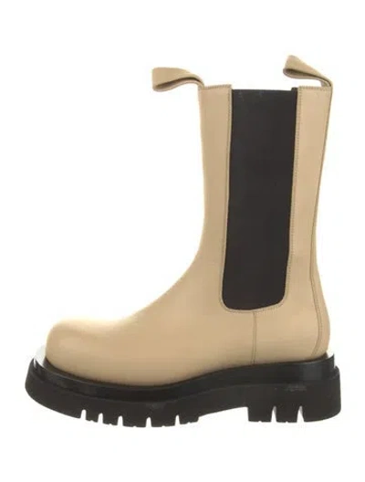 Pre-owned Bottega Veneta Leather Colorblock Pattern Chelsea Boots In Black