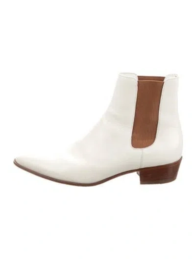 Pre-owned Bottega Veneta Leather Colorblock Pattern Chelsea Boots In White