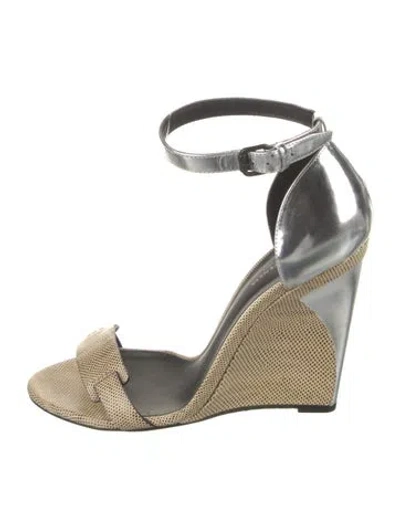 Pre-owned Bottega Veneta Leather Colorblock Pattern Espadrilles In Silver