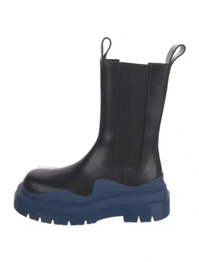 Pre-owned Bottega Veneta Leather Colorblock Pattern Rain Boots In Black