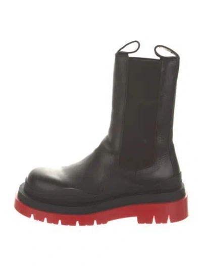 Pre-owned Bottega Veneta Leather Colorblock Pattern Rain Boots In Black