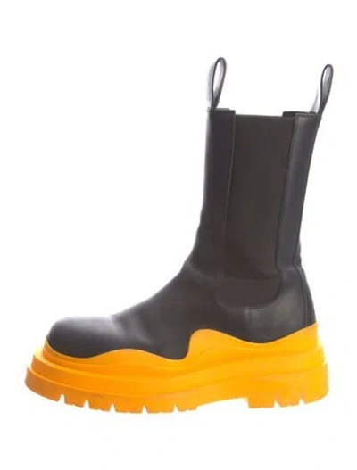 Pre-owned Bottega Veneta Leather Colorblock Pattern Rain Boots In Black