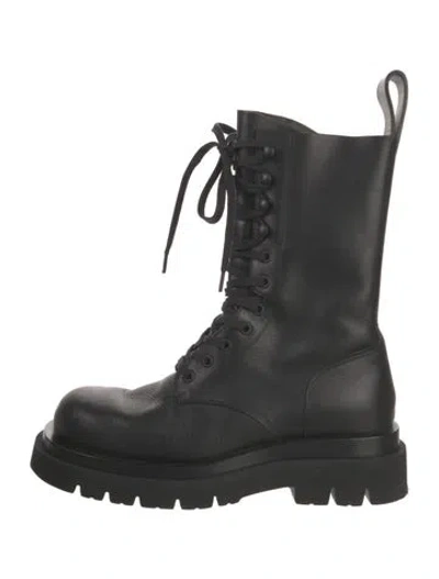 Pre-owned Bottega Veneta Leather Combat Boots In Black