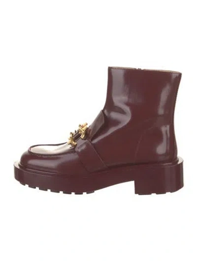 Pre-owned Bottega Veneta Leather Combat Boots In Burgundy