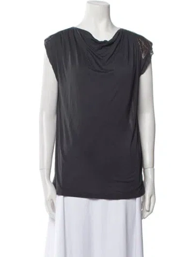 Pre-owned Bottega Veneta Leather Cowl Neck Blouse In Gray