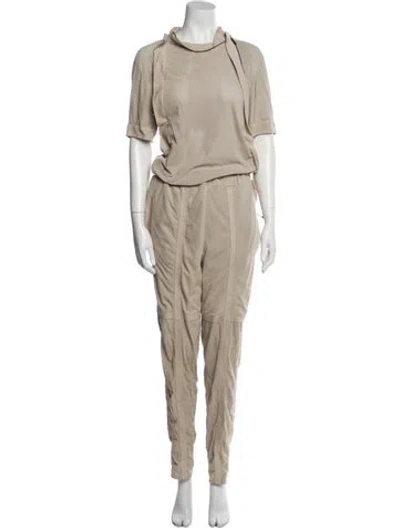 Pre-owned Bottega Veneta Leather Crew Neck Jumpsuit In Neutrals