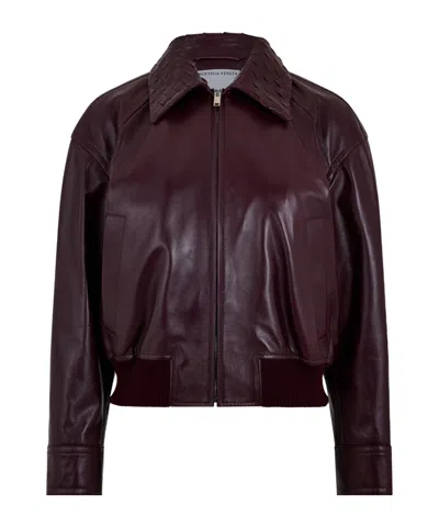 Bottega Veneta Leather Cropped Jacket In Black