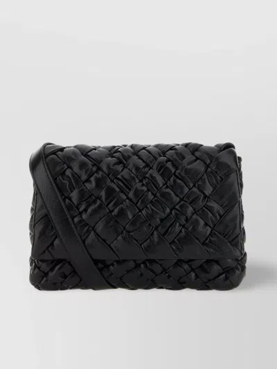 Bottega Veneta Leather Crossbody Bag In Black,parakeet