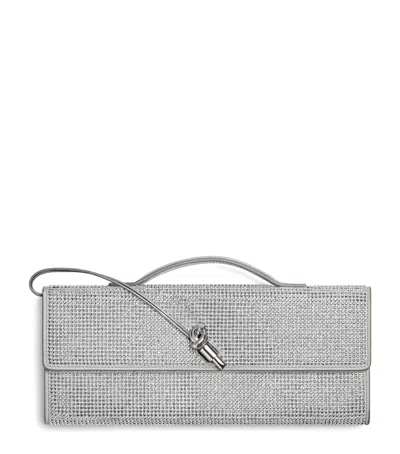 Bottega Veneta Leather Crystal-embellished Andiamo Clutch Bag In Silver