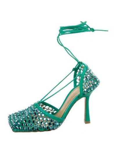 Pre-owned Bottega Veneta Leather Crystal Embellishments Gladiator Sandals In Green