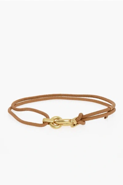 Bottega Veneta Leather Double Belt With Metal Closure 10mm In Brown