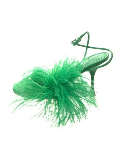 Pre-owned Bottega Veneta Leather Feather Trim Gladiator Sandals In Green
