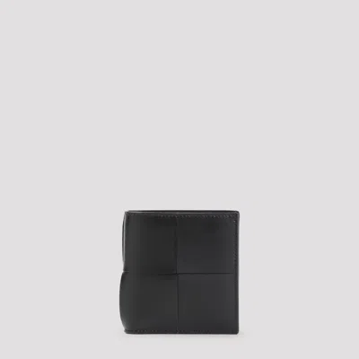 Bottega Veneta Leather Folding Wallet In Black