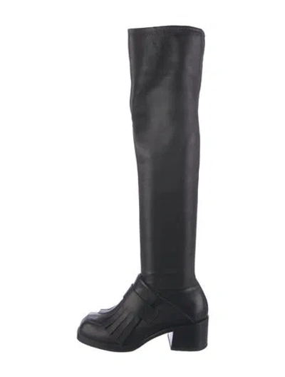 Pre-owned Bottega Veneta Leather Fringe Trim Accent Riding Boots In Black