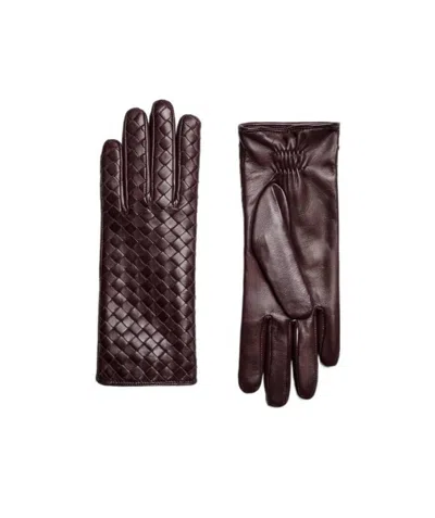 Bottega Veneta Leather Gloves In Burgundy
