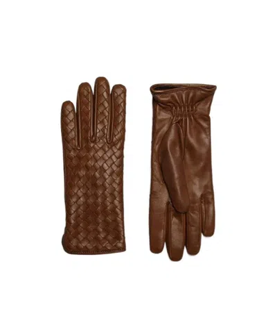 Bottega Veneta Gants En Cuir Intrecciato In Brown