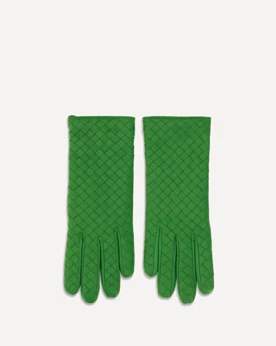Bottega Veneta Leather Gloves In Green