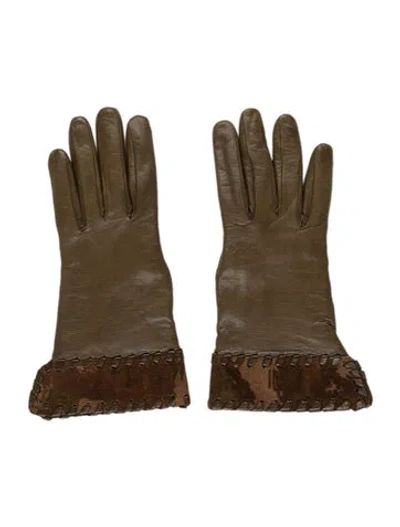 Pre-owned Bottega Veneta Leather Gloves In Green