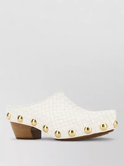 Bottega Veneta Leather Gondola Mules Woven Texture Studs In White