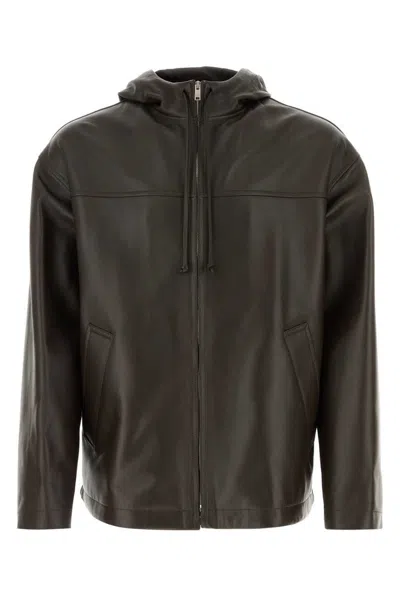Bottega Veneta Leather Hooded Jacket In Brown