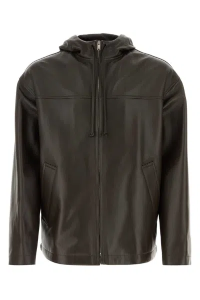 Bottega Veneta Leather Hooded Jacket In Kale