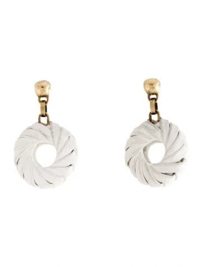 Pre-owned Bottega Veneta Leather Hoop Drop Earrings In White