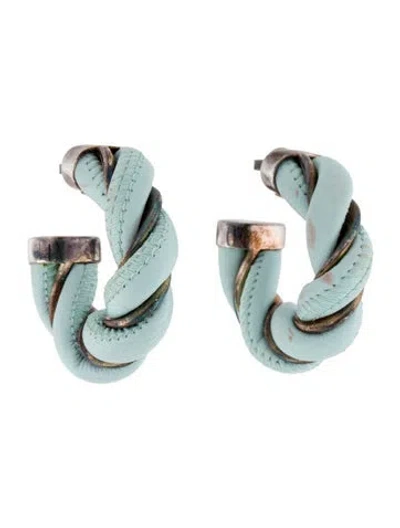 Pre-owned Bottega Veneta Leather Hoop Earrings In Blue