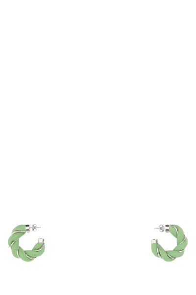 Bottega Veneta Leather Hoop Earrings In Green