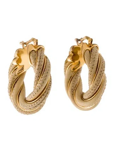Pre-owned Bottega Veneta Leather Hoop Earrings In Neutral