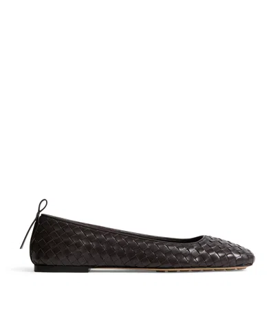 Bottega Veneta Leather Intrecciato Ballet Flats In Black