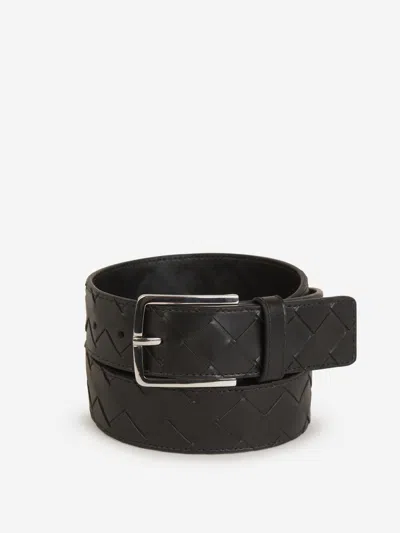 Bottega Veneta Leather Intrecciato Belt In Black
