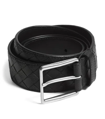 Bottega Veneta Intrecciato Taurillon Belt In Black
