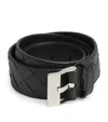 Bottega Veneta Double Buckle Intrecciato Leather Belt In Grey