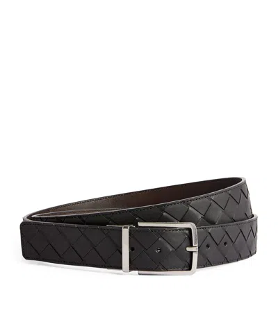 Bottega Veneta Leather Intrecciato Belt In Grey
