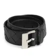 Bottega Veneta Double Buckle Intrecciato Leather Belt In Grey