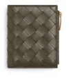 Bottega Veneta Leather Intrecciato Bifold Card Holder In Green