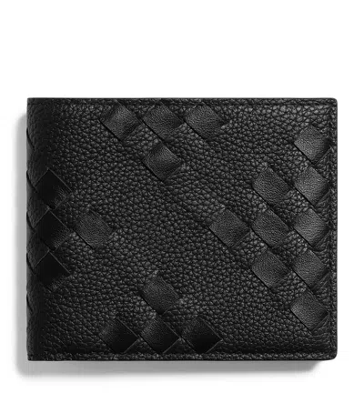 Bottega Veneta Leather Intrecciato Bifold Wallet In Black