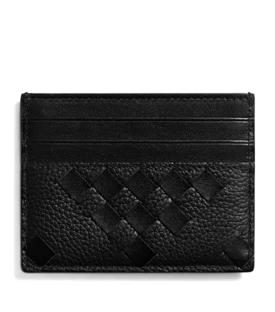 Bottega Veneta Leather Intrecciato Card Holder In Black