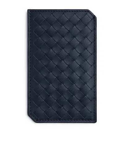 Bottega Veneta Leather Intrecciato Card Holder In Blue