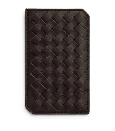 Bottega Veneta Leather Intrecciato Card Holder In Gray