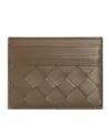 Bottega Veneta Leather Intrecciato Card Holder In Brown