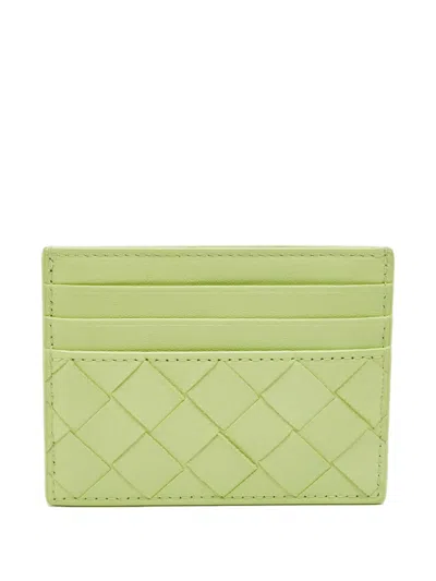 Pre-owned Bottega Veneta Leather Intrecciato Card Holder In Green